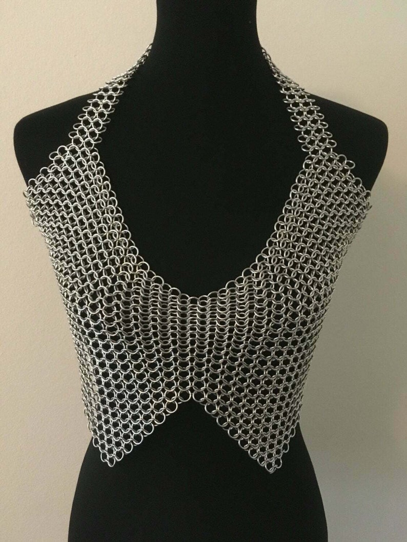 Nickel Free ALUMINIUM BUTTED 2024 Chainmail Metal Top - Halter Armor Bra LARP Costume