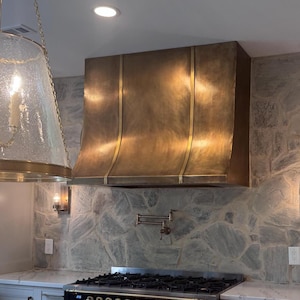 Handcrafted Brass Range Hood: Vintage-Style Kitchen Vent with Antique Patina