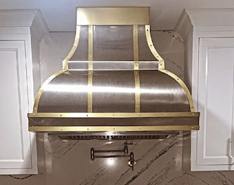 Handmade Brass Range Hood with LED Lights: Stainless Steel Vent Hood