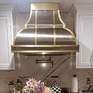 Brass Kitchen Range Hood with LED Lights - Stainless Steel Vent Hood - Stove Cover for Kitchen Vent - Modern Kitchen Decor - MICHELLE