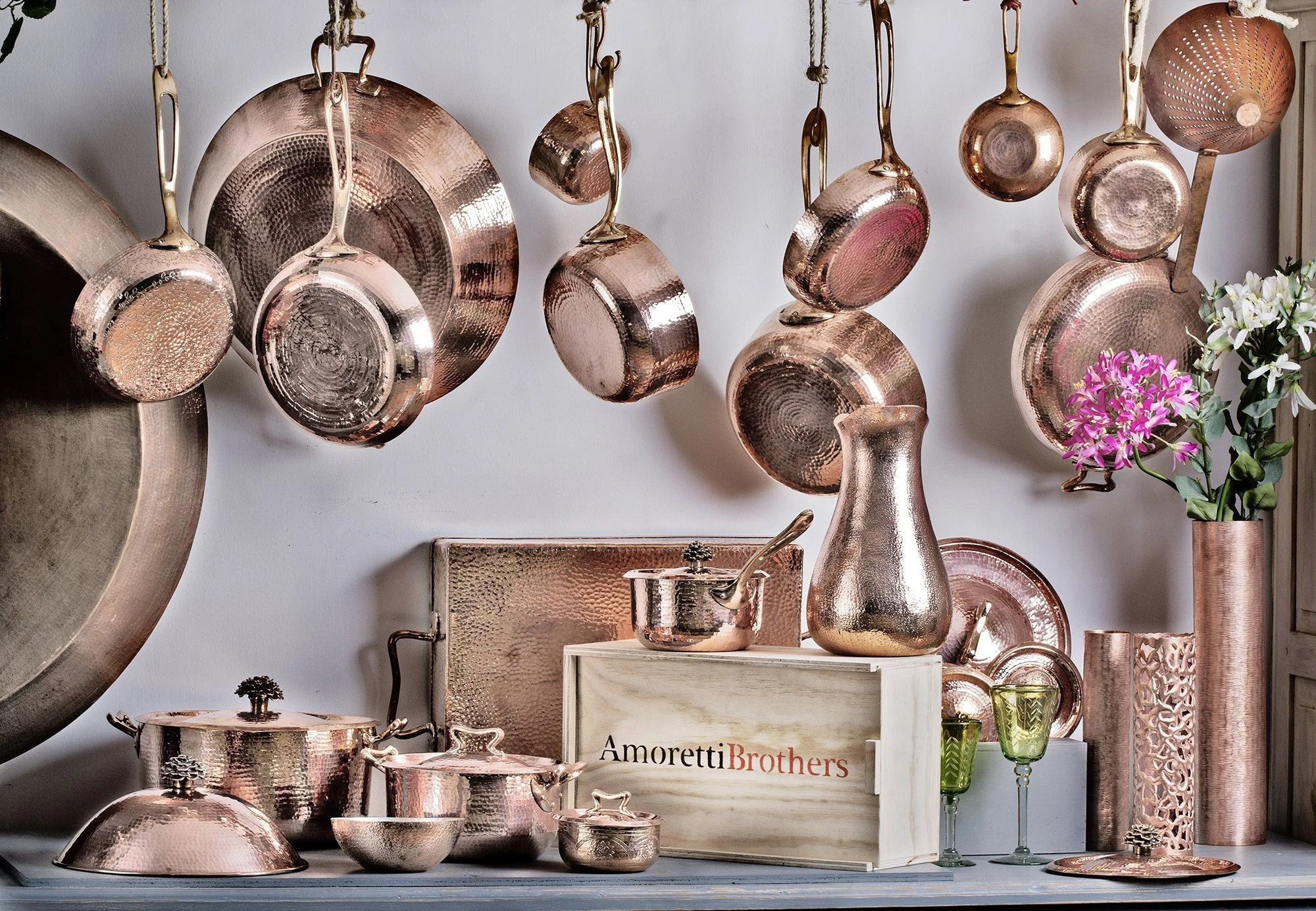 Amoretti Brothers 11-Pieces Hammered Copper Cookware Set Flower