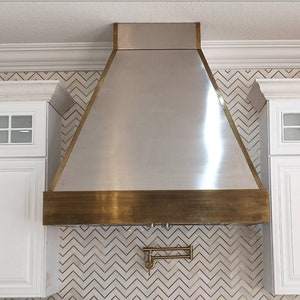 Custom Stainless Steel & Vintage Brass Range Hood - Handmade Kitchen Decor