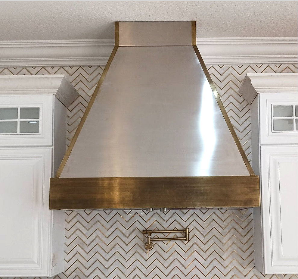 Custom Stainless Steel & Vintage Brass Range Hood - Handmade Kitchen Decor