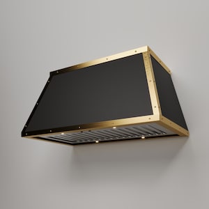 Designer Kitchen Range Hood ASPEN - Black with Brass Straps - Stainless Steel Range Hood - High Quality Vent Hood - Custom Copper Range Hood