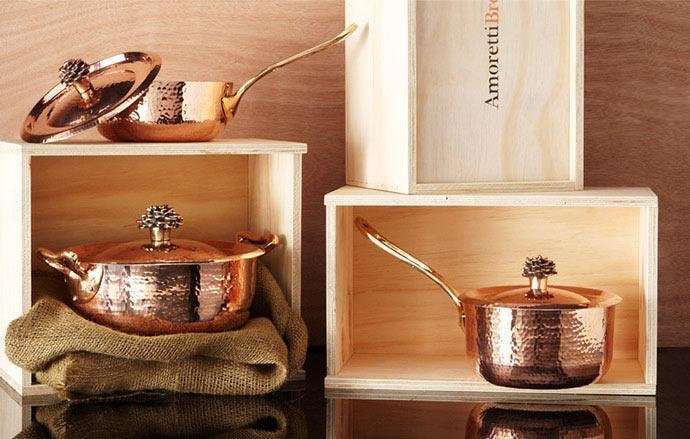Amoretti Brothers 11-Pieces Hammered Copper Cookware Set Flower