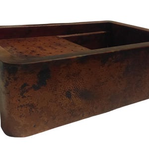 Hand-Hammered Copper Workstation Sink with Apron - Vintage Patina