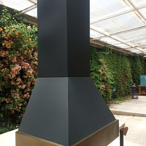 Black Range Hood: Custom Brass Vent, Vintage Patina