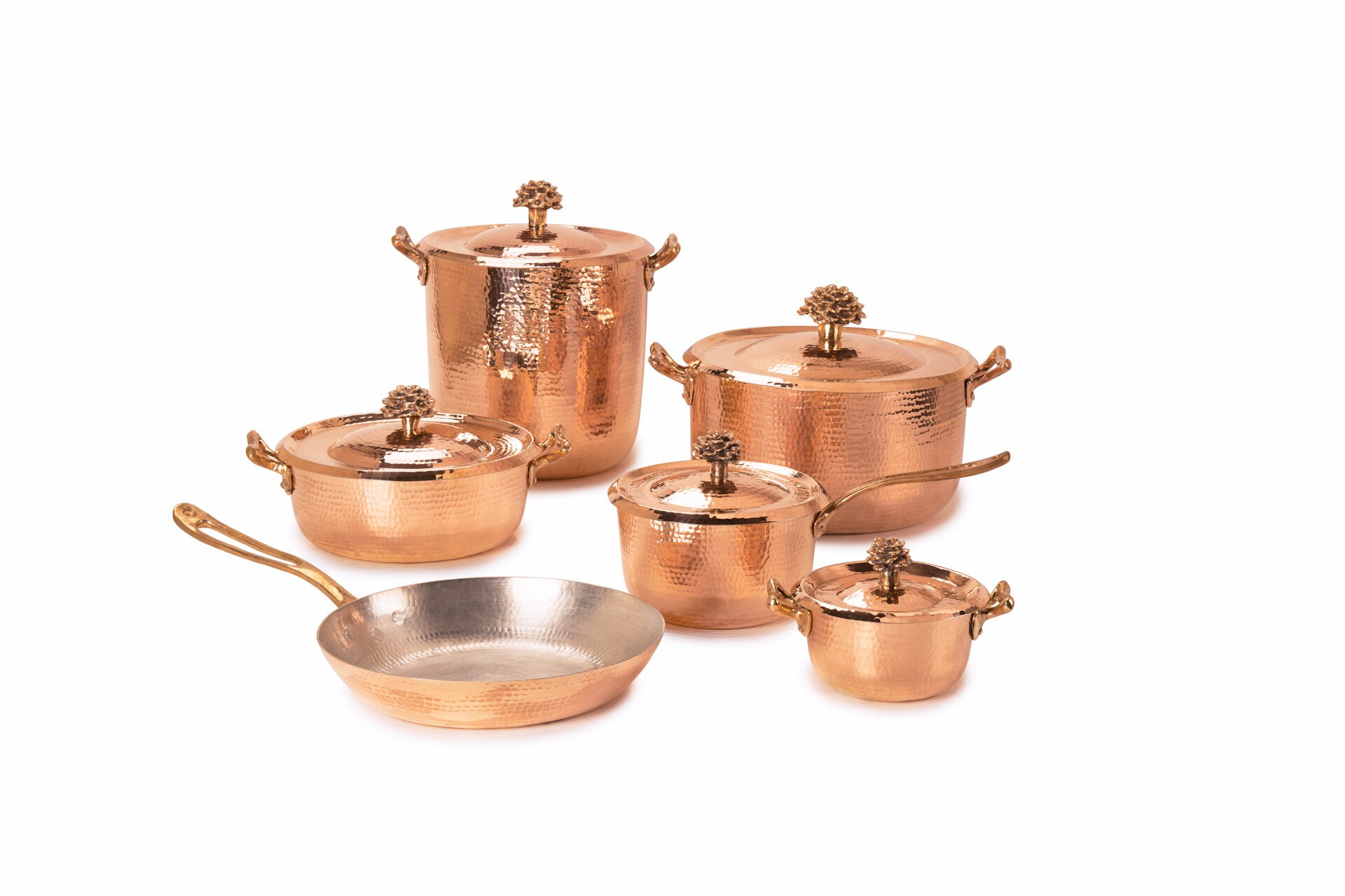 Solid Handmade Copper Cookware Set of 11 With Flower Lid Cooking