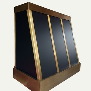 Handmade Black Range Hood: Brass Accent, Farmhouse Kitchen