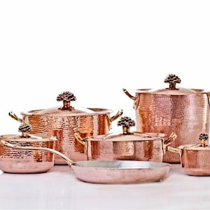 Handmade Solid Copper 11‑Piece Cookware Set – Forged Copper Pots & Pans, Professional Quality, Custom Kitchen Gift