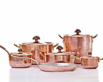 HAKART Handmade Copper Sauce Pan - 6.29 Inch Nonstick Casserole Pan For All Stovetops
