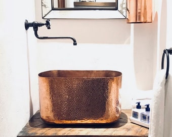 Solid Hammered Copper Bathroom Sink LOLA - Oval