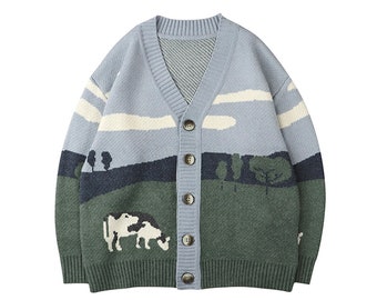cow landscape sweater
