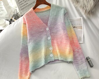 rainbow coloured cardigan