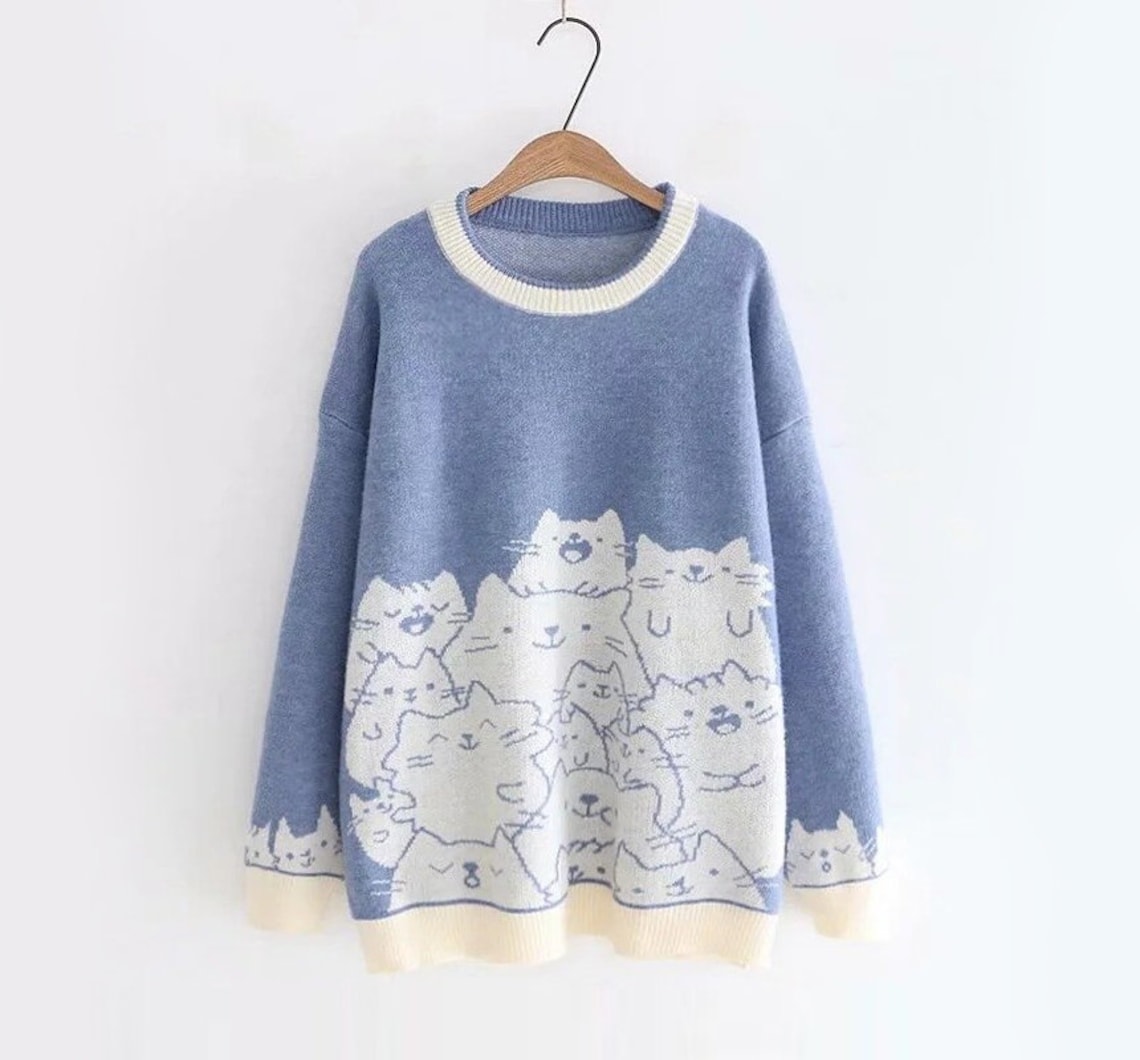 Cute Cat Sweater Jumper Long Sleeve Outwear Etsy