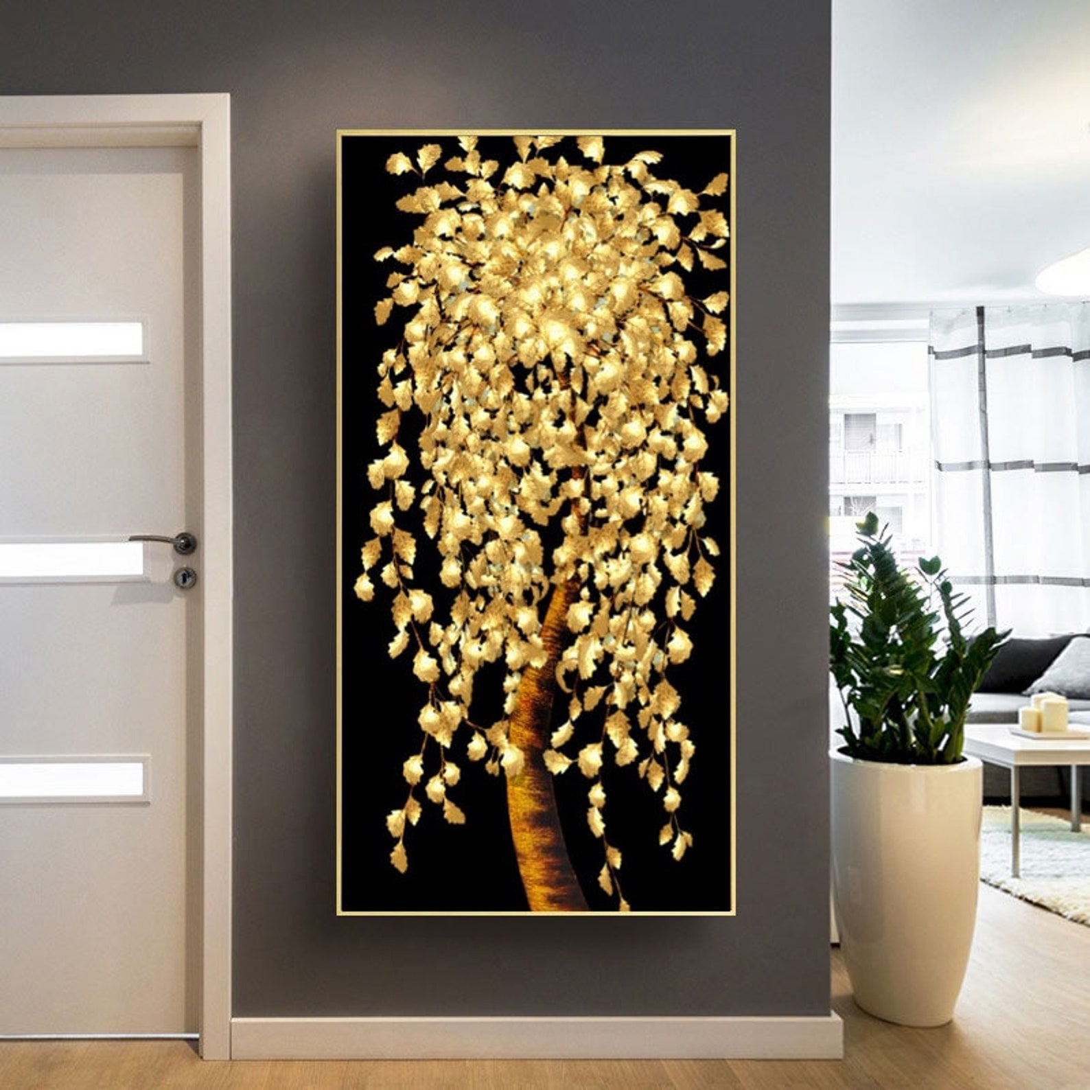 Golden Tree Wall Poster Canvas Art Print Painting Decoration Etsy