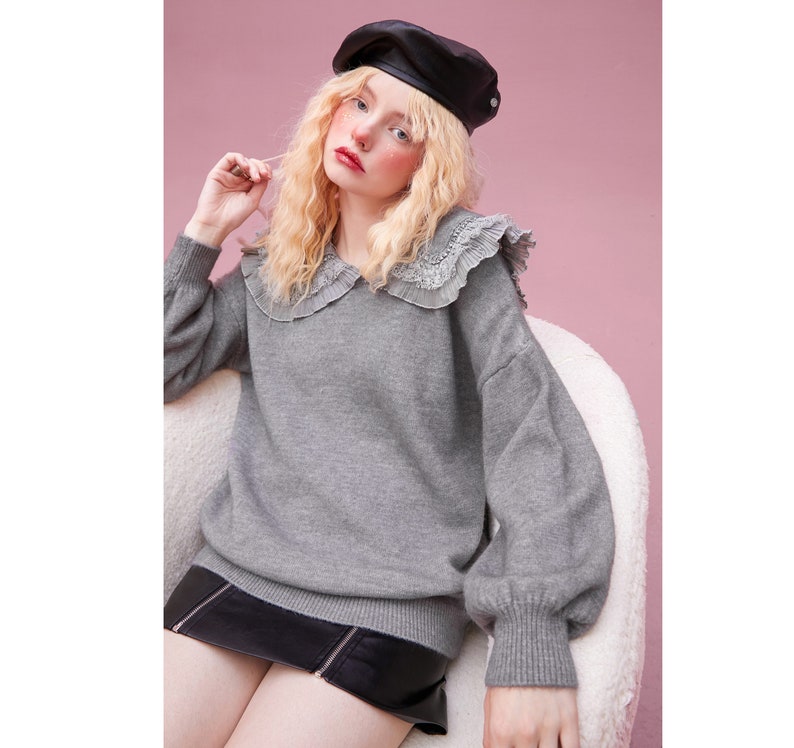 Ruffles Lace Sweater Jumper Long Sleeve