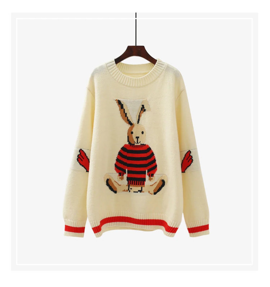 Rabbit Knitted Sweater Jumper Long Sleeve Etsy