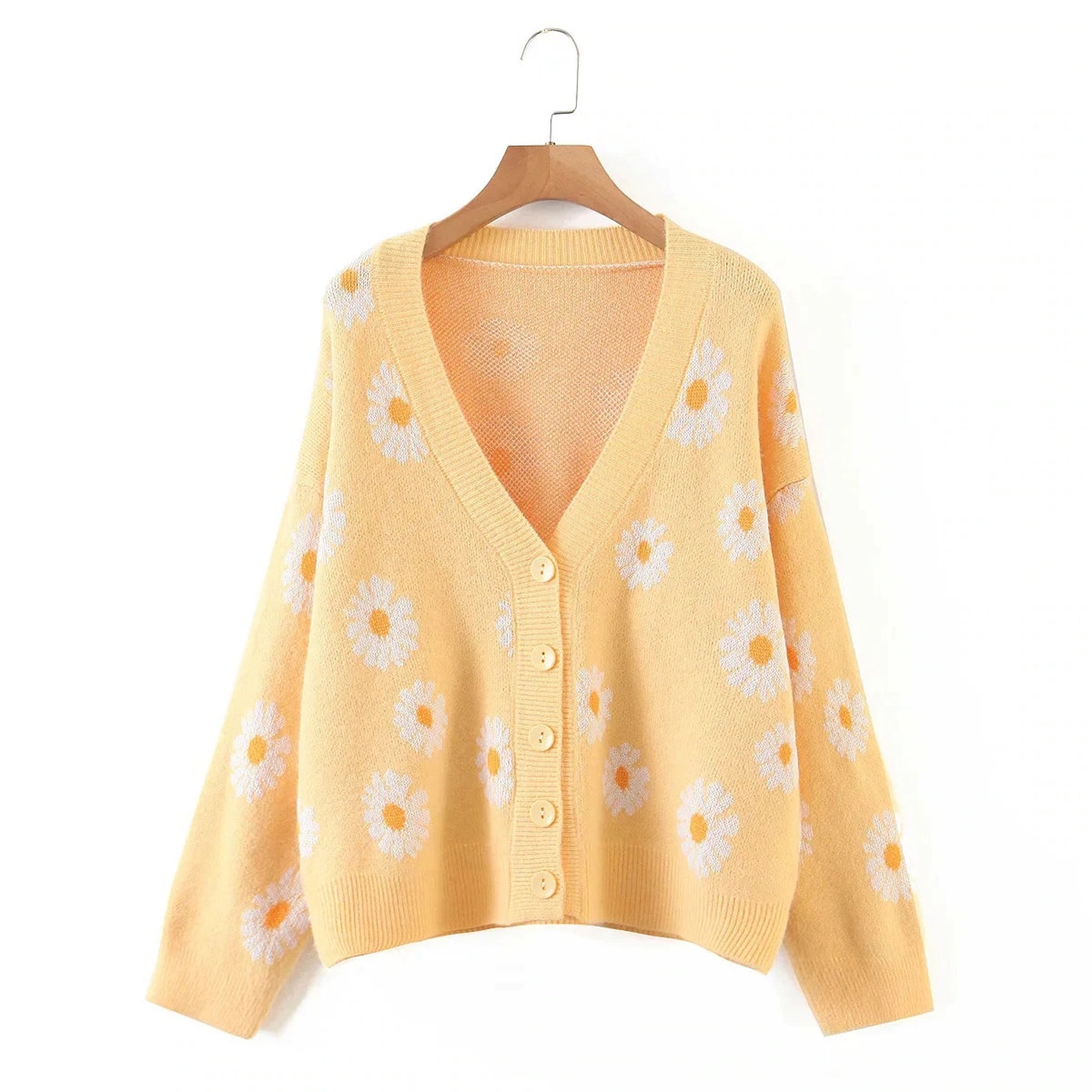 Daisy Flower Knitted Sweater Cardigan Long Sleeve Outwear Etsy