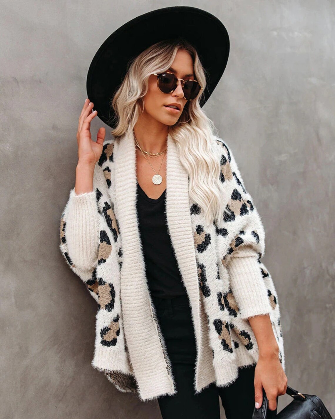 Leopard Sweater Cardigan Long Sleeve | Etsy