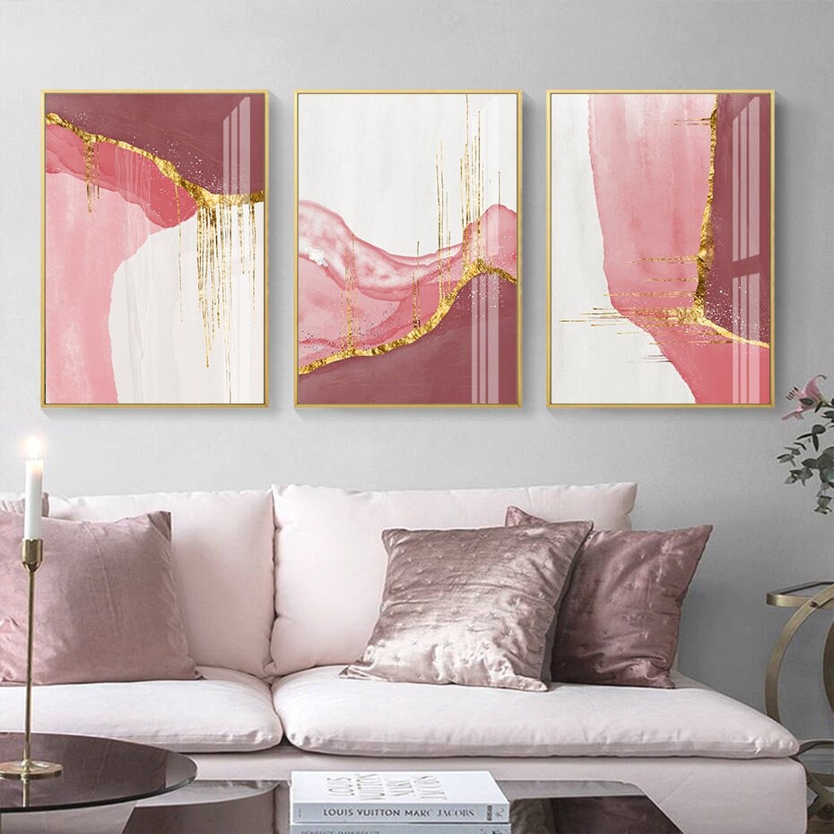 Set of 3 Pink Abstract Wall Poster Canvas Art Print Decoration Etsy