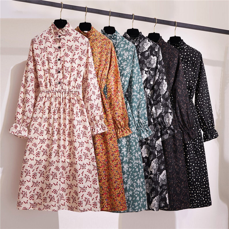 Orange Flower Floral Button Vintage Retro Women Dress