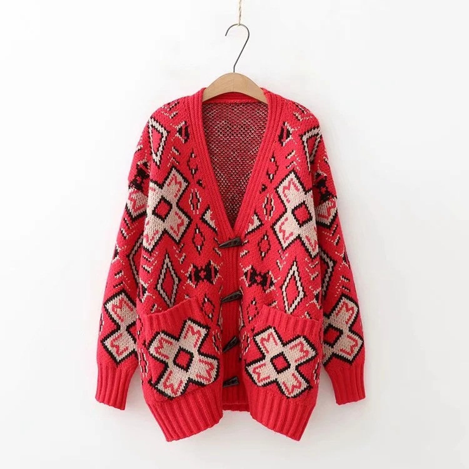 Geometric Sweater Cardigan Long Sleeve | Etsy