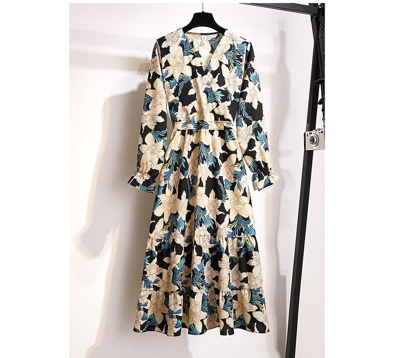 Flower V Neck Vintage Retro Women Dress
