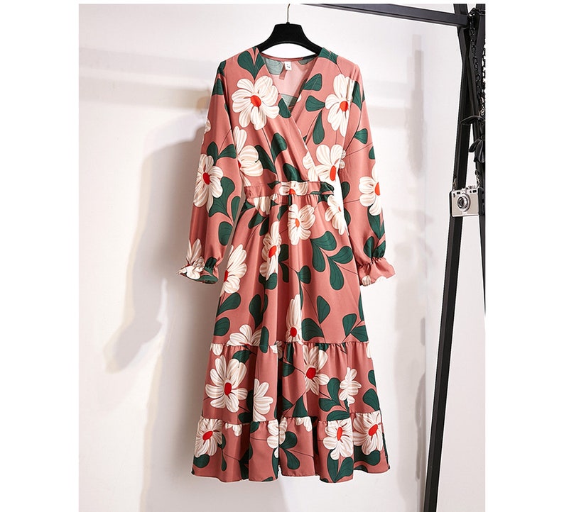 Flower V Neck Vintage Retro Women Dress