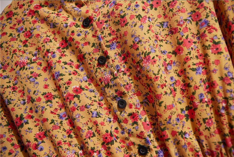 Orange Flower Floral Button Vintage Retro Women Dress