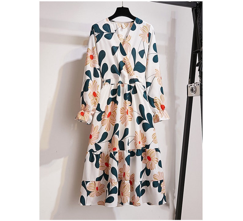 Flower V Neck Vintage Retro Women Dress