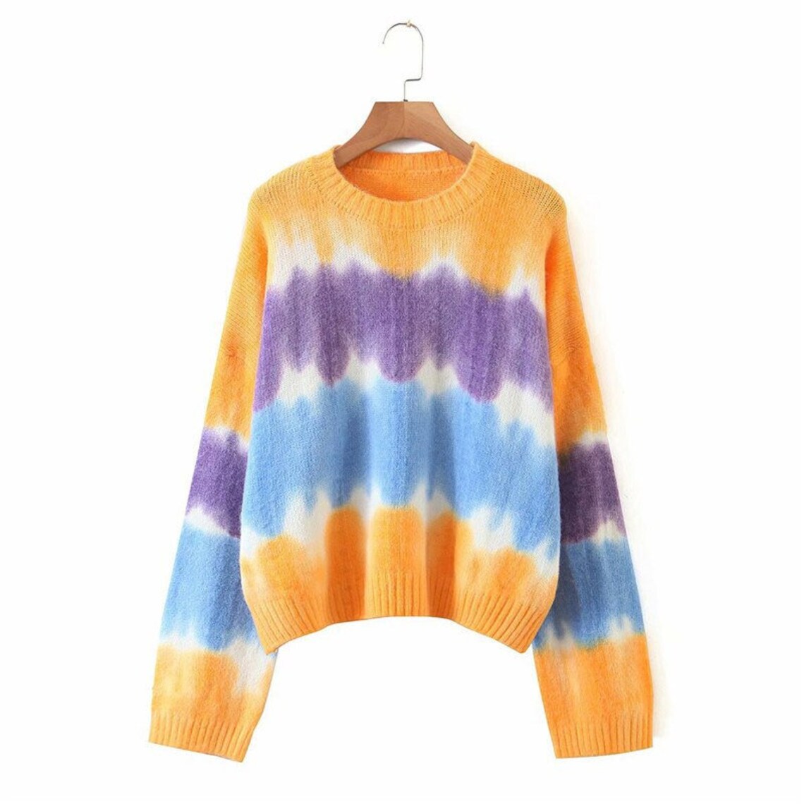 Tie Dye Colors Knitted Sweater Jumper Long Sleeve Outwear Etsy