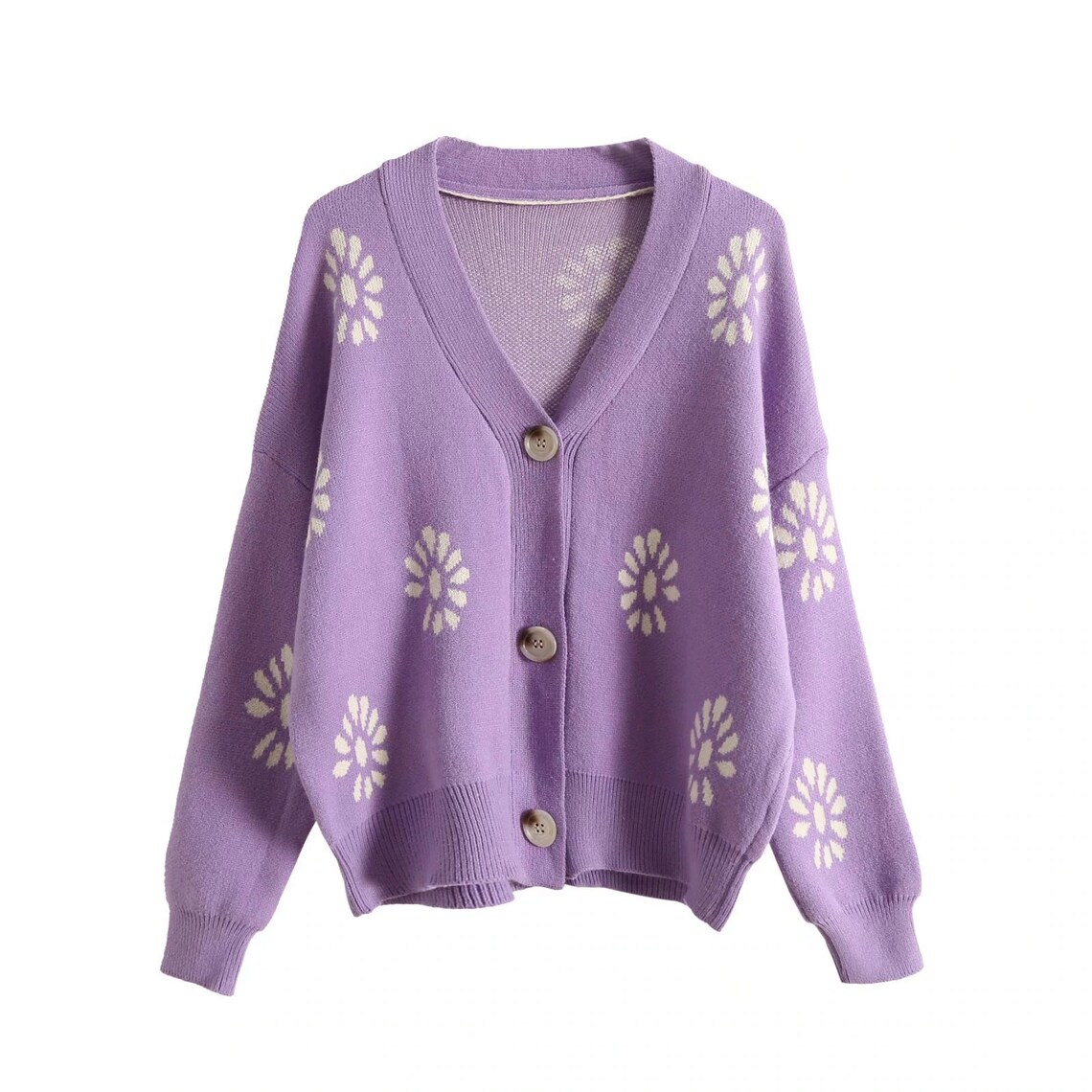 Daisy Flower Knitted Sweater Cardigan Long Sleeve Outwear | Etsy