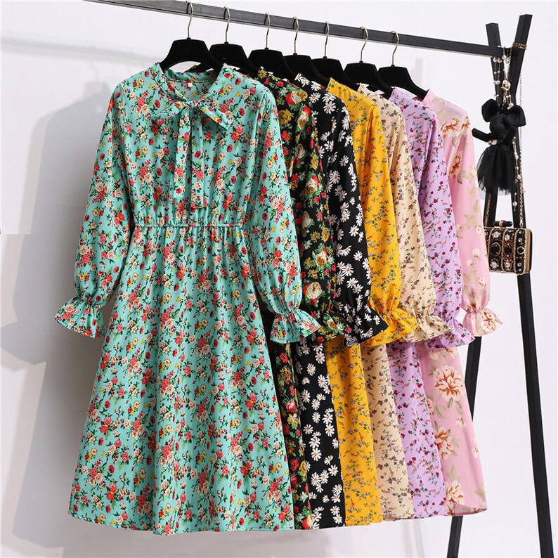 Green Flower Bow Vintage Retro Women Dress