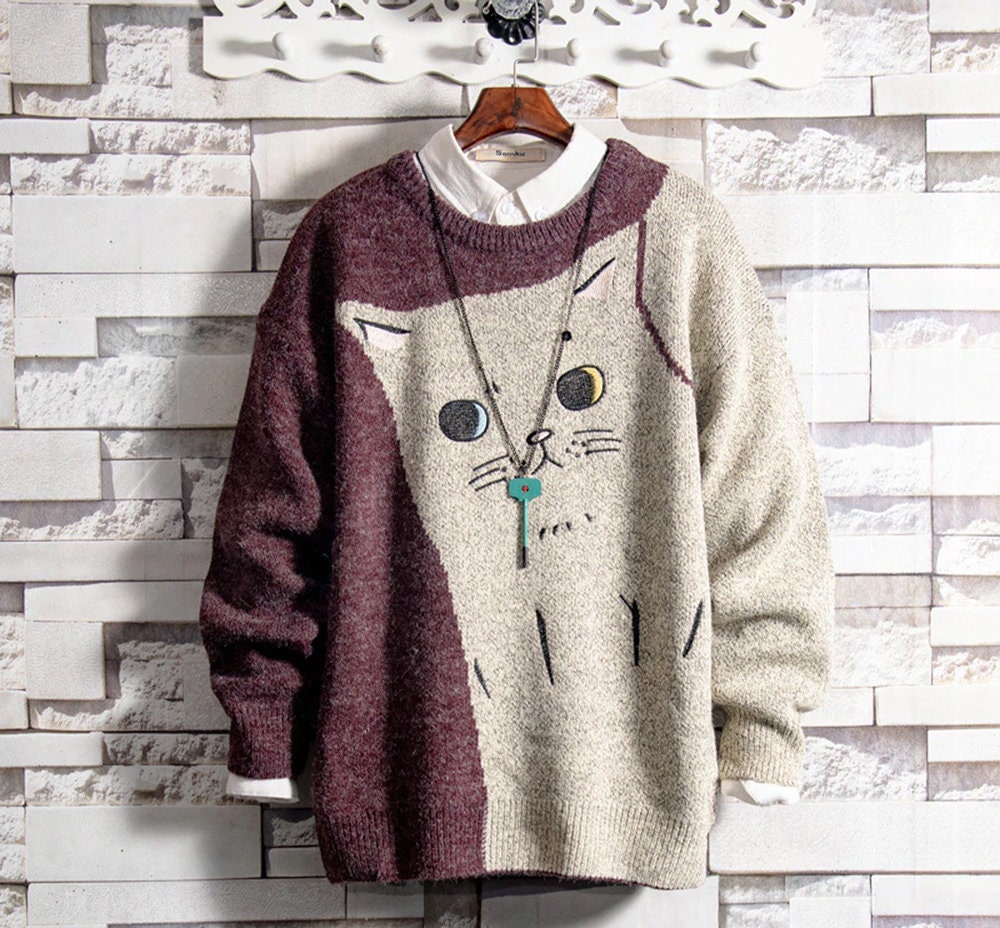 Cat Knitted Unisex Sweater Jumper Etsy