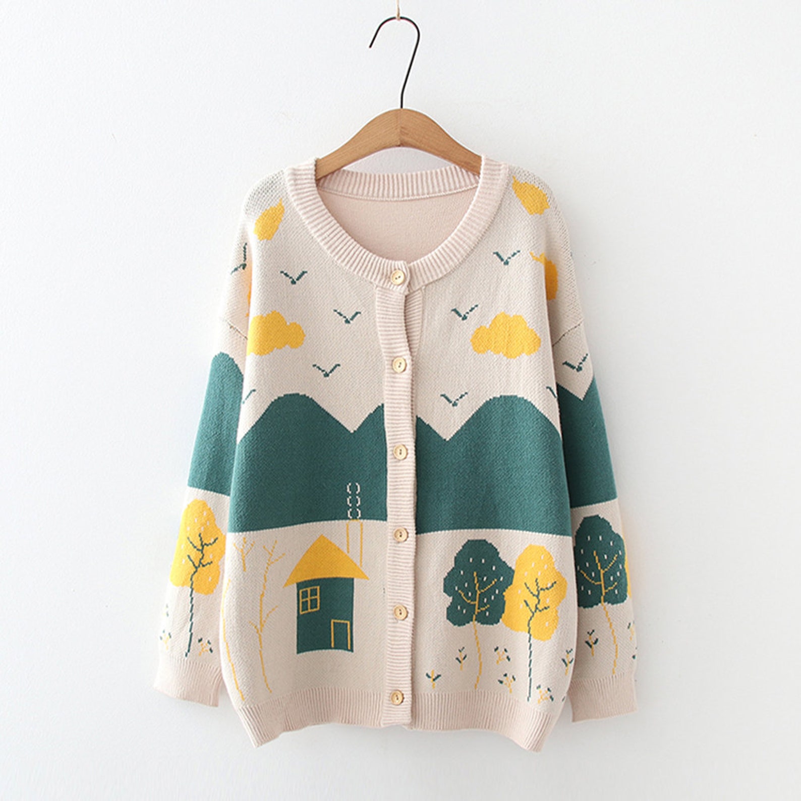 Landscape Knitted Sweater Cardigan Long Sleeve  Etsy