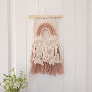Small Dusty Pink Rainbow Wall Hanging / Woven Rainbow Weaving / Macrame Rainbow / Rainbow Nursery Tapestry Art