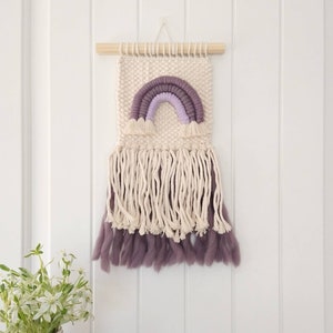 Small Purple Rainbow Wall Hanging / Woven Rainbow Weaving / Macrame Rainbow / Rainbow Nursery Tapestry Art
