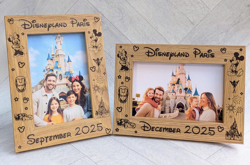 Personalised Disneyland Paris or Disney World Orlando Photo Frame: Engraved Keepsake Gift - Fits 4"x6" or 5"x7" Photo image 2