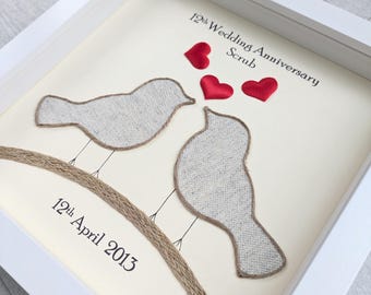 Personalised Framed Picture 12th/Linen & Silk Wedding Anniversary Gift