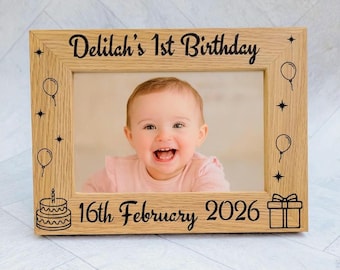 Personalised Laser Engraved Baby's First Birthday and Any Age Children's Birthday Frame Keepsake - Fits a 4" x 6" Landscape Photograph