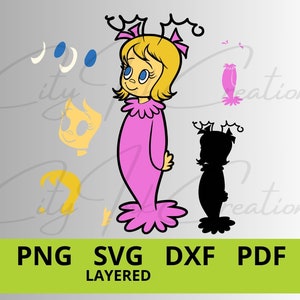 Cindy lou who SVG layered Cindy lou who PNG,  Grinch laser svg, Grinch standing svg, Grinch signs svg, Grinch PNG, Cindy lou who face svg