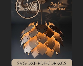 Monstera Leaf Lamp Laser Cut File, Tropical Pendant Lampshade SVG, Plywood Chandelier DXF, Boho Plant Light Digital Pattern