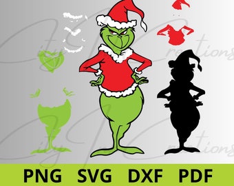 Grinch standing SVG, Grinch PNG, Grinch layered svg cricut, Grinch ornaments svg, Grinch svg, grinch face svg, svg grinch ornament