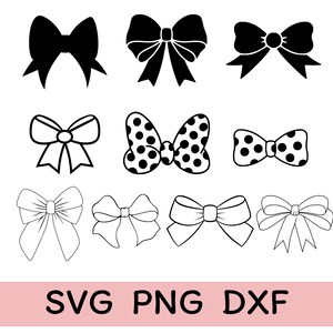 File di taglio laser SVG per fiocco da cheerleader File di bundle SVG per fiocchi a pois per Cricut Bow Tie SVG Coquette bow SVG Contorno fiocco SVG Fiocco di nastro SVG