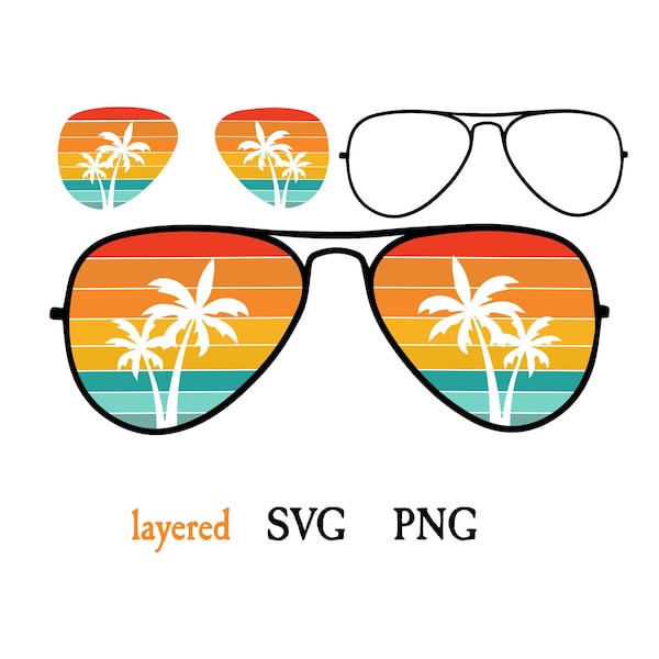 Retro Beach Palms Sunglasses SVG file for Cricut Sunglasses Vector Retro Sunglasses svg Palm Tree Sunglasses Silhouette Car stickers