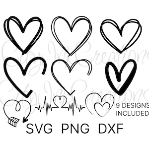Hand getekende hart SVG bundel dubbel hart PNG hart overzicht svg-bestanden voor Cricut Doodle hart svg schets hart svg hart clipart liefde svg DXF