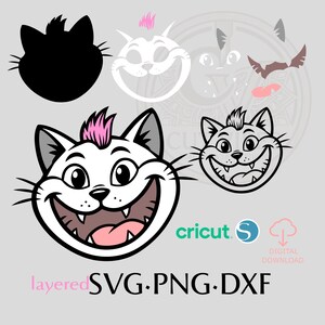Punk kat SVG DXF PNG | Lasergesneden bestand grappige kat gezicht | Cricut silhouet Glowforge | Cartoon kattenkop gesneden bestand | Digitale download