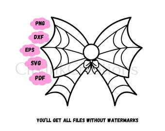 Laço de rede de aranha halloween SVG | Laço SVG Coquette halloween | Contorno de arco svg png dxf eps