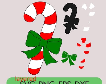 Christmas candy cane SVG layered Cut File for Cricut & Silhouette Christmas candy cane ornament SVG